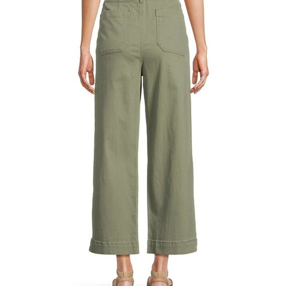 Hollywood Waist High-Rise Wide-Leg Patch Pocket Cropped Washed Aloe Jeans - Picture 2 of 6
